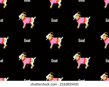 Goat cartoon character seamless pattern on black background. Pixel style