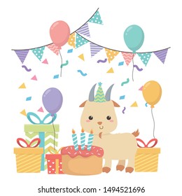 Goat cartoon with happy birthday icon design