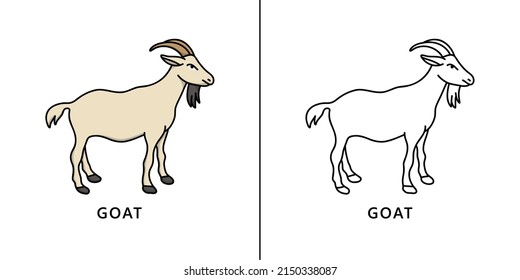 Goat Cartoon Icon. Animal Farm Symbol Vector Kids Coloring Book