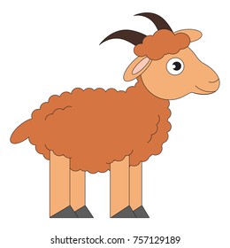 Goat cartoon. Outlined illustration with thin line black stroke