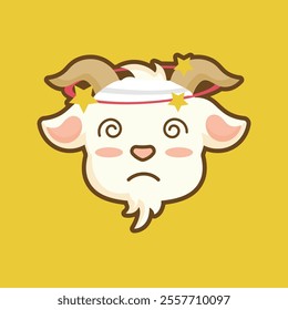 Goat cartoon sticker emotional expression.