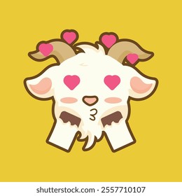 Goat cartoon sticker emotional expression.