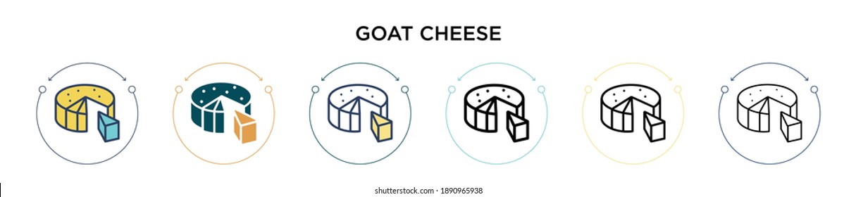 Goat cheese icon in filled, thin line, outline and stroke style. Vector illustration of two colored and black goat cheese vector icons designs can be used for mobile, ui, web