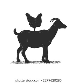 Goat and Chicken Silhouette Illustration and Vector Art Stock