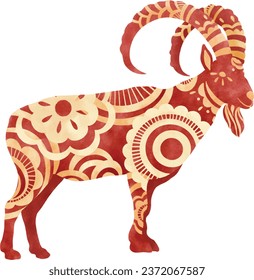 Goat Chinese zodiac sign watercolor illustration