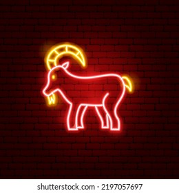 Goat Chinese Zodiac Neon. Vector Illustration of Asia Promotion.