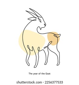 Goat Chinese Zodiac Sign in minimal line art style, isolated vector illustration