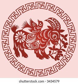 GOAT Chinese Zodiac Sign in paper cutting style (Vector)