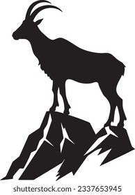 Goat climbing a rock, Basic simple Minimalist vector SVG graphic, isolated on white background, black and white