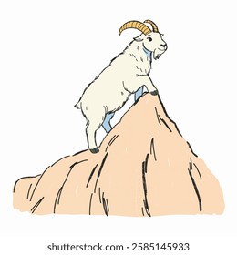 A goat climbing a rocky peak, symbolizing ambition and perseverance, perfect for earth element artwork.