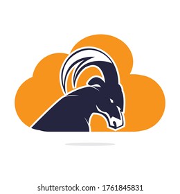 Goat And Cloud Logo Design. Mountain goat vector logo design.