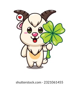 goat with clover leaf cartoon vector illustration.