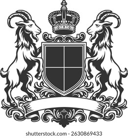 Goat coat of arms royal crest design template