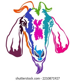 Goat color contour portrait. Cow head in front view vector illustration isolated on white background. For decor, design, print, poster, postcard, sticker, t-shirt, cricut, tattoo and embroidery