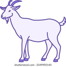 Icono de color de cabra. Ilustración vectorial. Animal rumiante con cuernos con pelo largo y recto, pezuñas y cuernos. Agricultura, agricultura. Concepto de animales domésticos