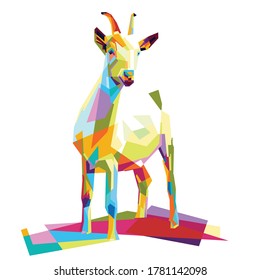 
a goat with a colorful design style. This animal is often used as a sacrificial animal during Eid al-Adha. the logo. icon. background. vector