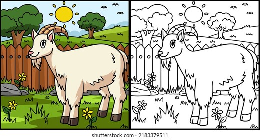 Goat Coloring Page Colored Illustration