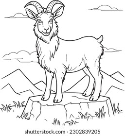 A Goat   colouring book for kids  easy to colour  vector illustration  Vector  Annimals
