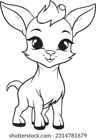 Goat, colouring book for kids, vector illustration	