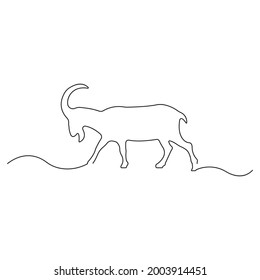 Goat in continuous line art drawing style. Minimalist black linear sketch isolated on white background. Vector illustration
