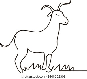 Cabra en estilo de dibujo de arte de línea continua. Esbozo lineal negro minimalista aislado sobre fondo blanco. Ilustración vectorial