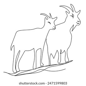 Cabra en estilo de dibujo de arte de línea continua. Esbozo lineal negro minimalista aislado sobre fondo blanco. Ilustración vectorial de cabras.