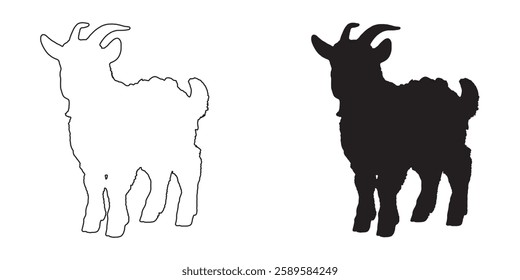 Goat Contour Silhouette - High-Quality Goat Vector for Digital Use
