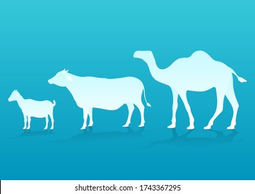 goat, cow, and camel silhouette. ied al adha, religious and faith concept flat vector illustration