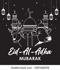 Goat Cow Eid Al Adha Background. Fit for greeting card, poster and other. Vector Illustration.