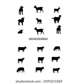 Goat and cow silhouette with vector of illustration