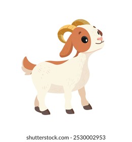 Goat cute cartoon illustration. Vector clip art goat isolated on white background Flat design element	