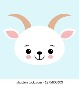 goat Cute Illustration In Childish Flat Vector Design Isolated On Blue Background