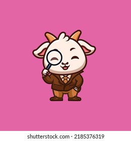 Goat Detective Cute Creative Kawaii Cartoon Mascot Logo