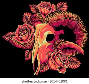 goat devilish magical symbol and Flowers and roses
