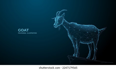 Ziege. Digitaler Polygonvektor. Einzige Zeilengrafik von Ibex. Capricorn-Wireframe, 3D-Hintergrund. Chenese Zodiac Mascot.