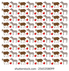 goat, donkey with fruit as a pattern background