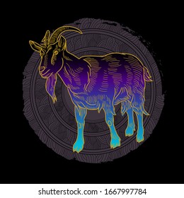 Goat  drawing on the black background