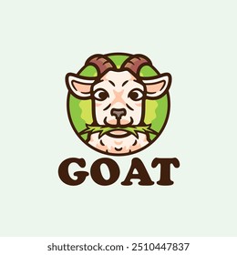 Goat eating grass character cartoon mascot logo design