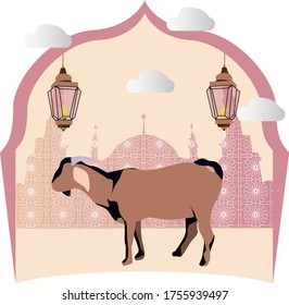 Ziege Eid Al Adha in Moschee Muster und Lattern