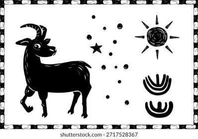 Cabra y Elementos del Movimiento Armorial en estilo xilográfico