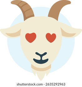 Goat emoji illustration showing love or admiration with red heart eyes. Perfect for expressing affection, emoji collections, or cute romantic designs.