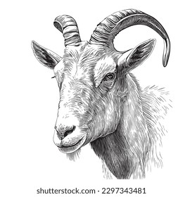 Goat face hand drawn sketch Vector illustration Farming