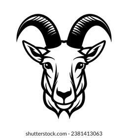 Icono de cara de cabra. Diseño del logo de la cabra. Símbolo negro de cabra. Ilustración del vector