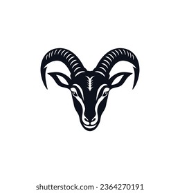 Goat face Logo of Lamb head with Antlers clipart vector, animal silhouette mascot icon, sheep cartoon symbol illustrator, isolated on white background.