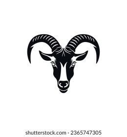 Cara de cabra Logo de la silueta de cordero vector de icono, animal con símbolo de mascota de Cuernos, ilustrador de clipart de dibujos animados de ovejas, aislado sobre fondo blanco.