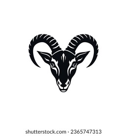 Cara de cabra Logo de la silueta de cordero vector de icono, animal con símbolo de mascota de Cuernos, ilustrador de clipart de dibujos animados de ovejas, aislado sobre fondo blanco.