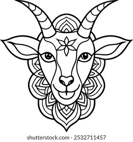 Goat Face with Mandala Patterns in the Horns | Unique Animal Mandala Art

