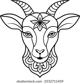 Goat Face with Mandala Patterns in the Horns | Unique Animal Mandala Art

