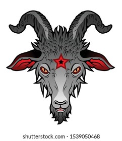 Goat face in vintage style on a flame background