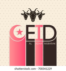 Goat faces with calligraphy of Eid Al Adha for the celebration of Muslim community festival.